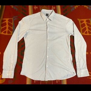 Hugo Boss Slim Fit Blue White Diamond Button Down Shirt Men's Large EUC